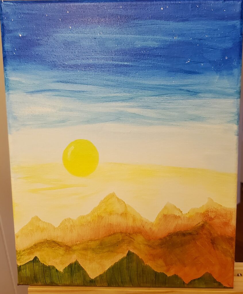 $15 Sunset on the Mountain 11 x 17" Acrylic on Canvas