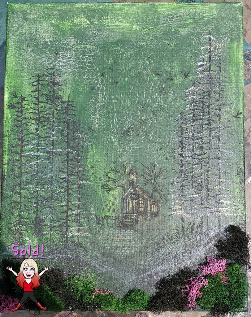 Chapel in the Dark Forest - $45 - SOLD 11 x 17" Heavy Body Acrylic Mixed Media