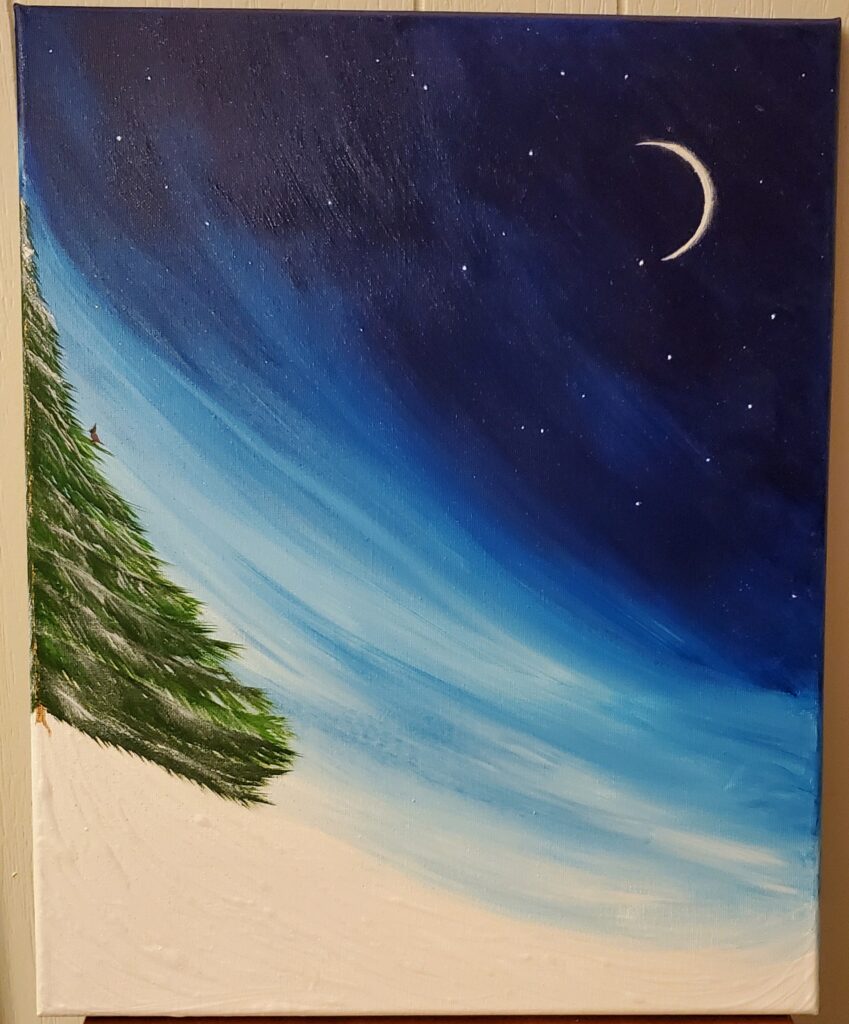 16 x 20" Acrylic on Canvas Dark Winter's Night - $45