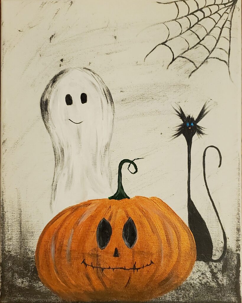 Halloween Friends $15 Acrylic on Canvas 11 x 17"